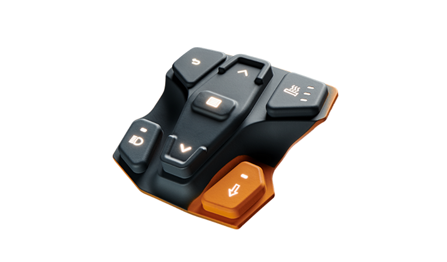 orange-black silicone keypad as an example for backlighting and silicone surfaces with application area control panel