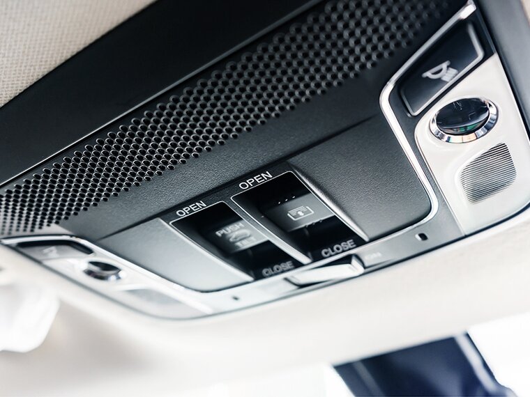 close-up of a black overhead console