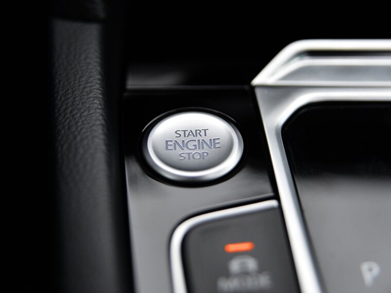 close-up of a start-stop button in a passenger car